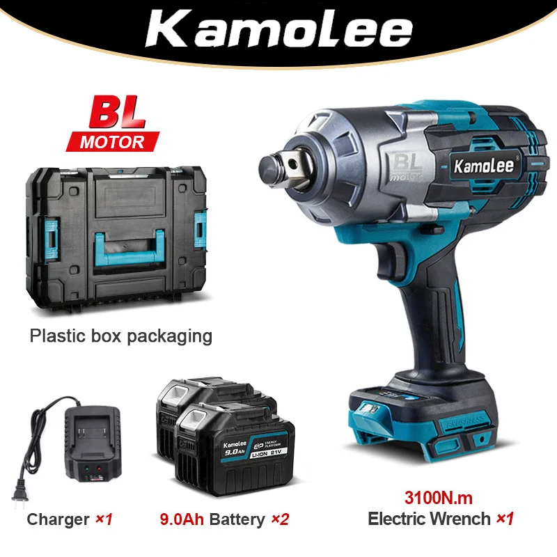 

Kamolee 3100NM Brushless Electric Wrench 3/4 inch Cordless Impact Wrench Handheld Power Tool For Makita 18v Battery