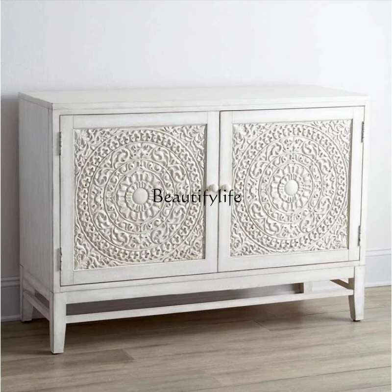 

American rural antique furniture solid wood carving flower door hall partition cabinet European entrance door cabinet