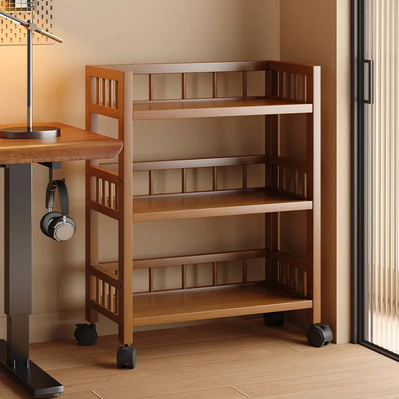 Simple Household Movable Wheeled Book Cart Multi-layer Wall Attached Floor Storage Shelf For Under Desk Book Display Cabinet