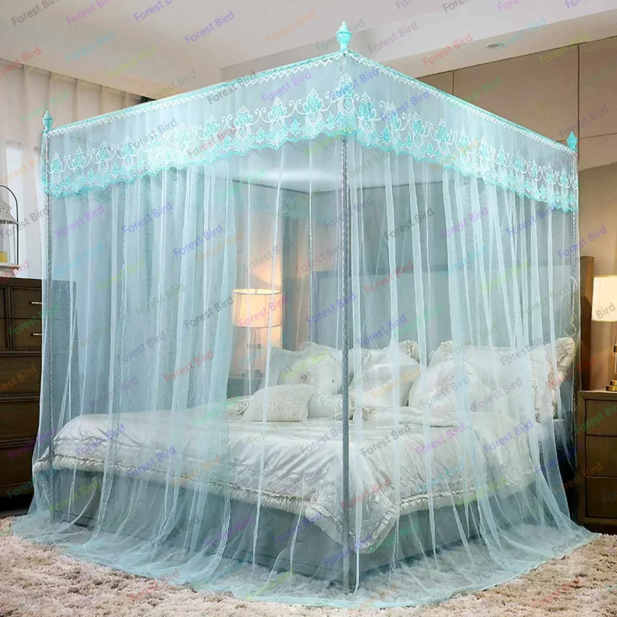 Cortinas de cama con dosel de princesa, mosquitera de lujo, ropa de cama sin soporte, 4 esquinas, 3 aberturas laterales