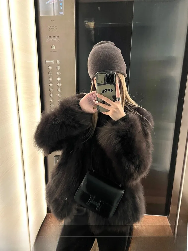 

4PRIL Premium Fur Coat Double Version Straight Cut Daily Wear Korean Sle Long Sve Winter Outerwear for Women