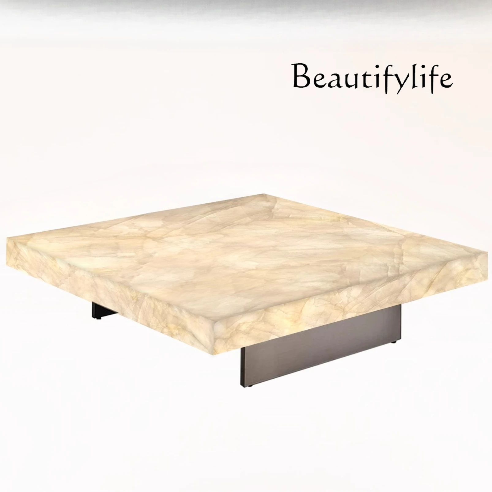 Luminous coffee table luxury stone villa living room square marble high-end  brown home light luxury minimalist jade