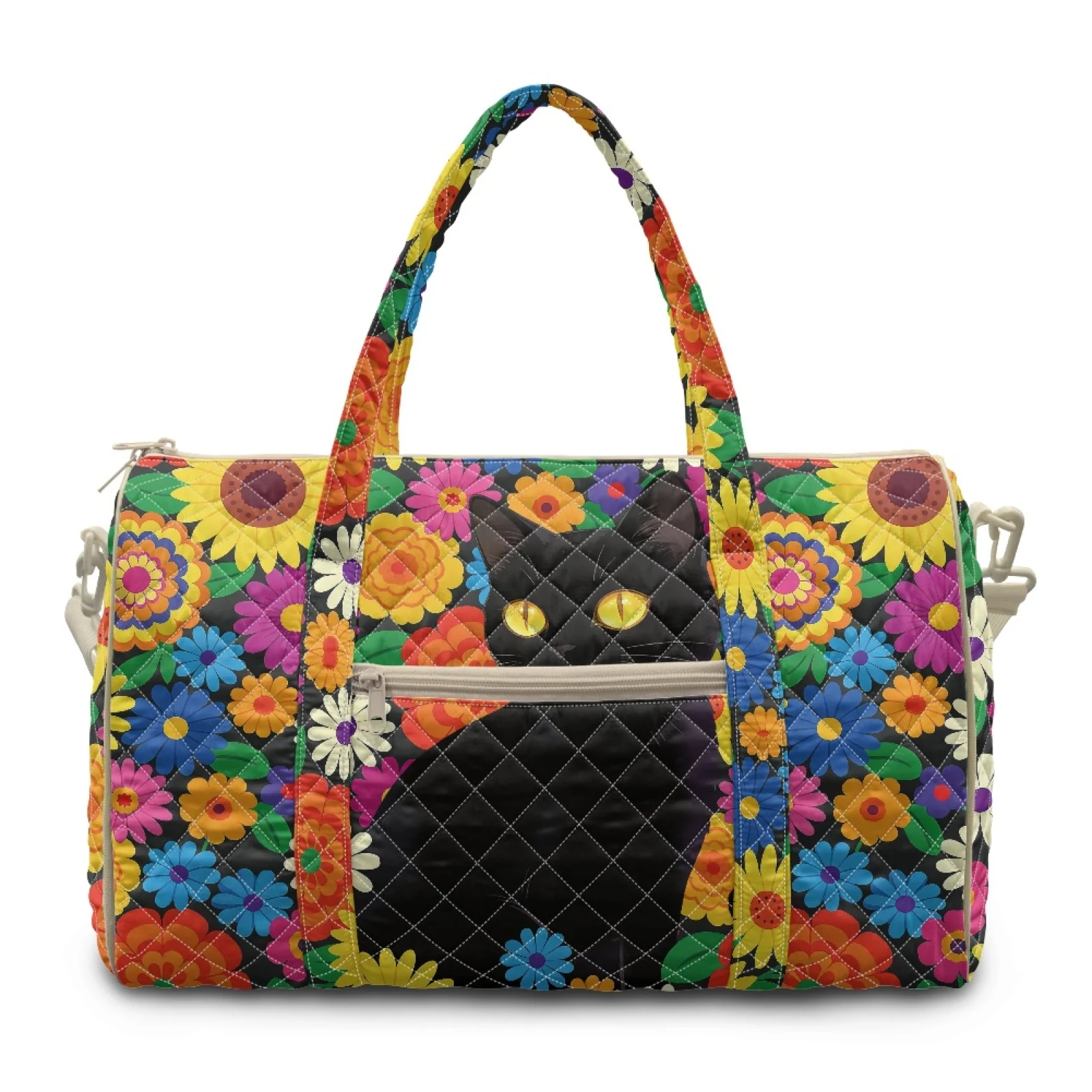Coloranimal Black Cat Floral 2026 New Travel Duffel Bags Polyester Lightweight Gym Bag for Workout