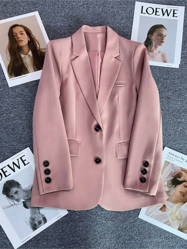 Women\'s Jacket 2024 New In Office Fashion Small Suit Top Solid Suit Coat Clothes Loose Straight Temperament Slim Blazer Female