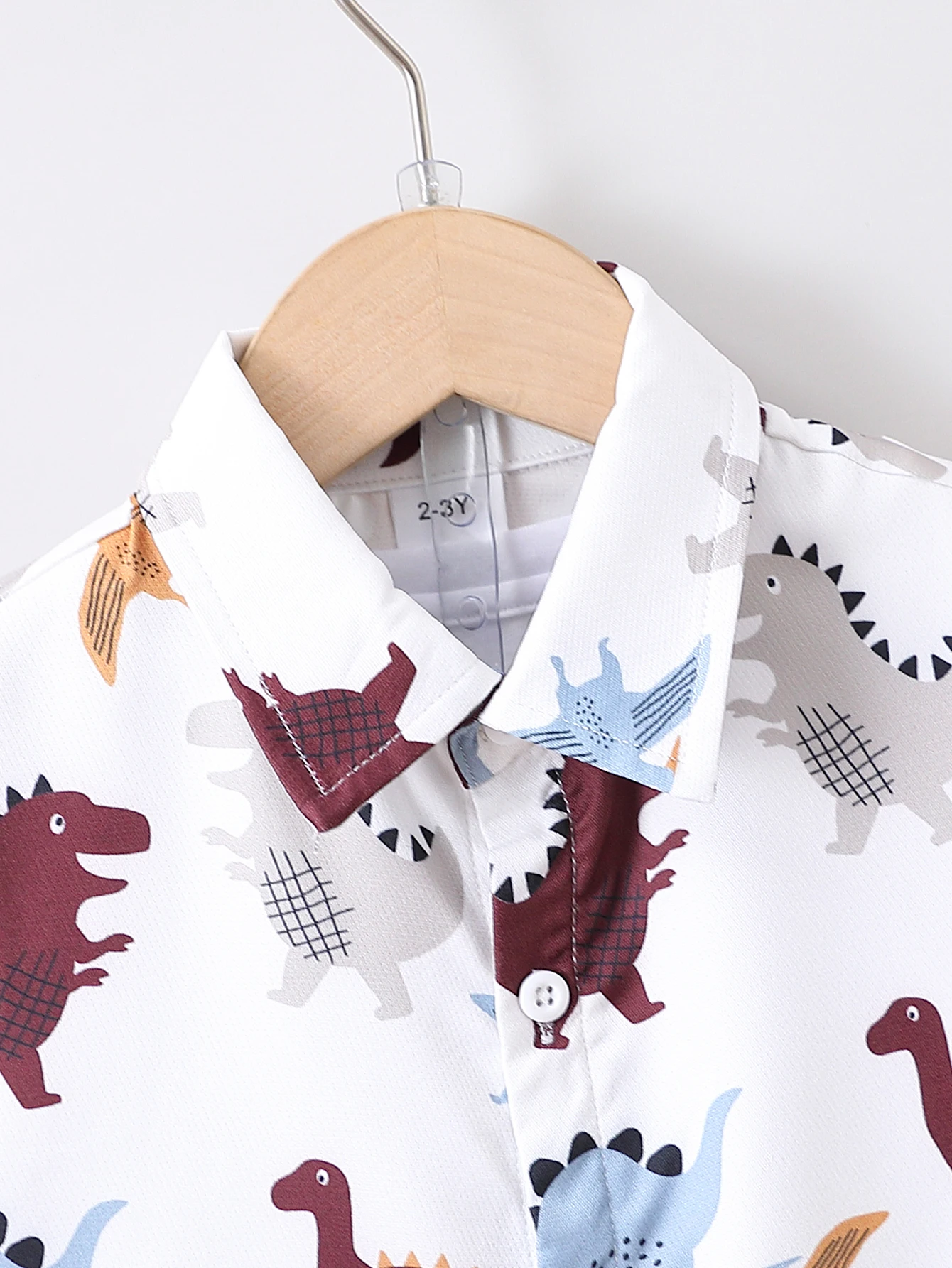 Summer Baby Boys Clothing Set Cartoon Dinosaur Print Short Sleeve Button Down Shirt & Solid Caramel Elastic Waist Shorts 2Pcs