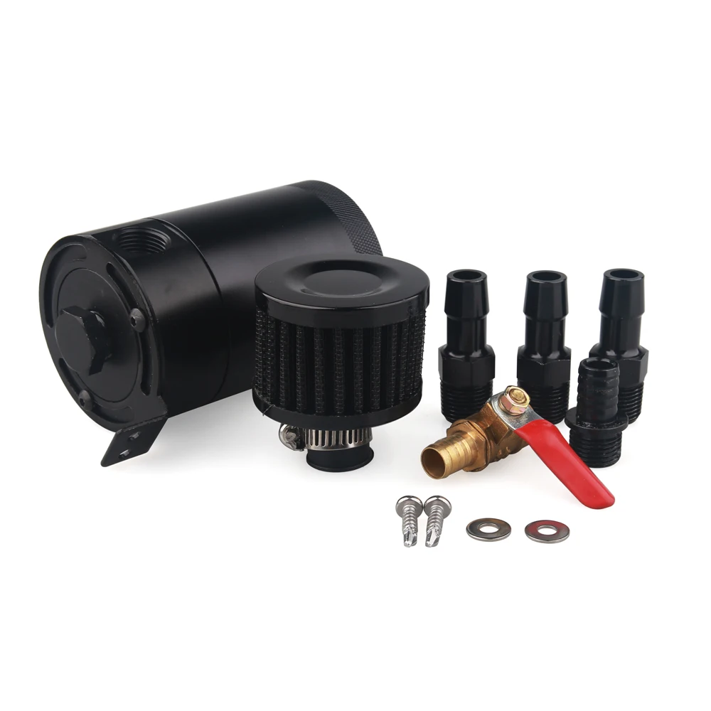 Universal 3-Port/2-Port Compact Baffled Oil Catch Can Tank Oil Catch Can Tank With Breather Filter Engine Mini Oil Separator
