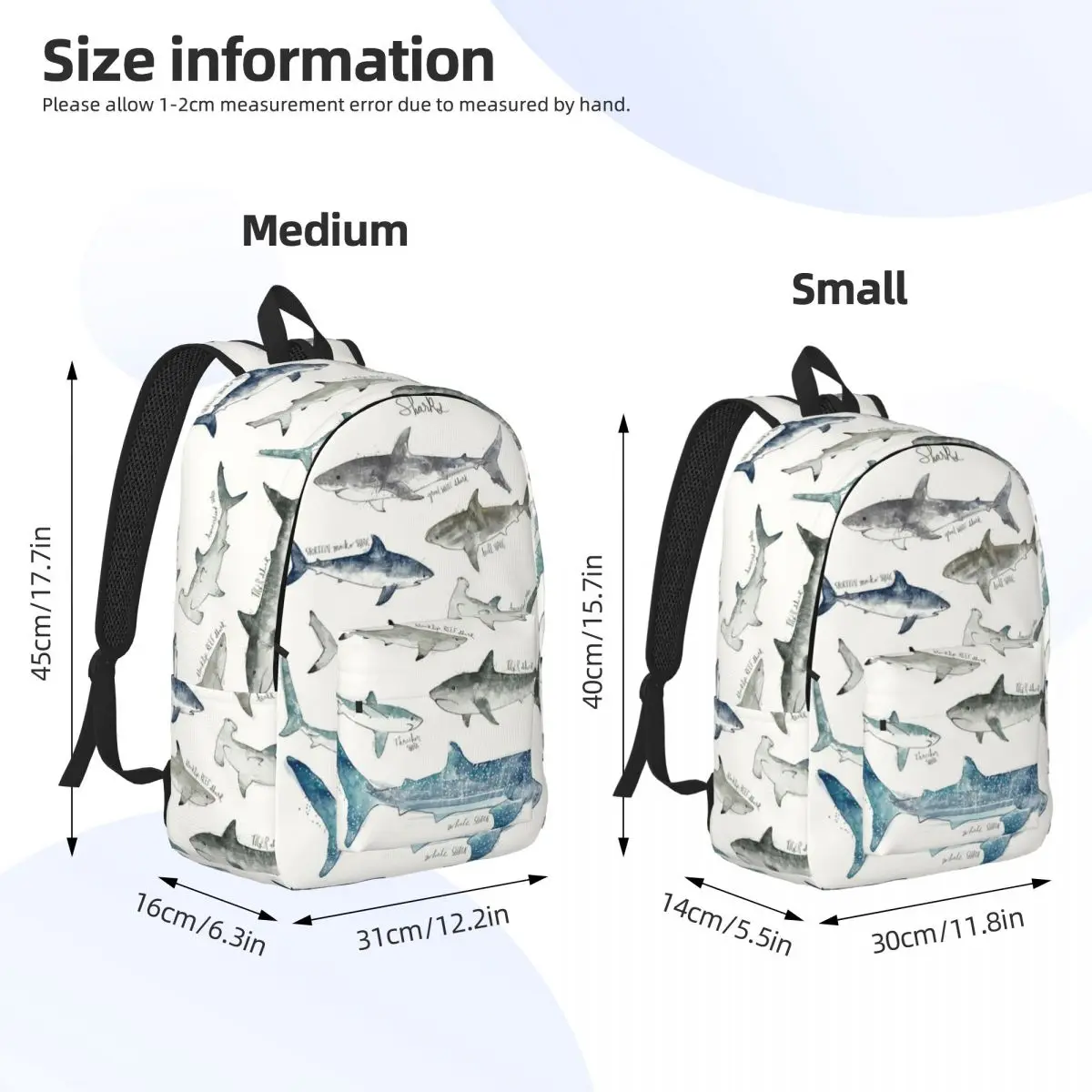 Sharks Backpack Daypack Large Capacity Kids BookBag School Bag Shoulder Bags for Men Women