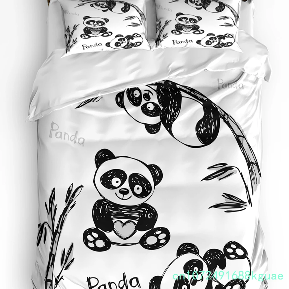 Animal Cute Panda Bamboo Printed Comfort Duvet Cover Pillow Case Home Textile Quilt Cover Boy Kid Teen Girl 3pcs Bedding Set