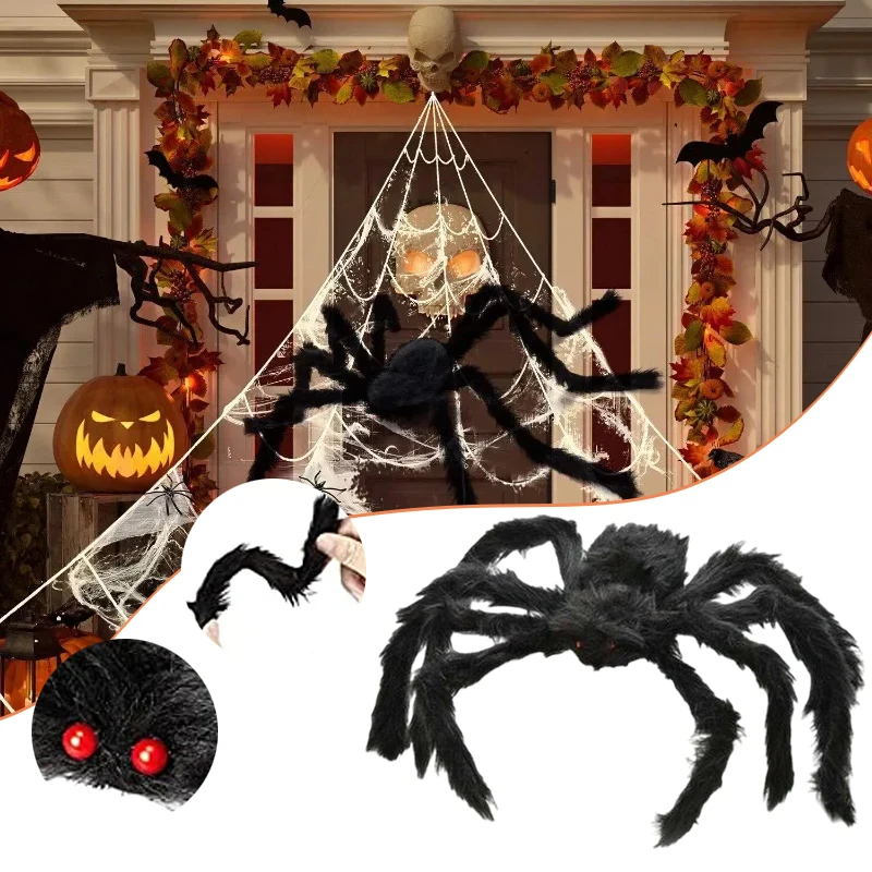 

200 см Пушистый Гигантский паук украшение для Хэллоуина реквизит для фестиваля дом с привидениями искусственный дом для помещений и улицы hugs черный паук Декор 2023 Новинка