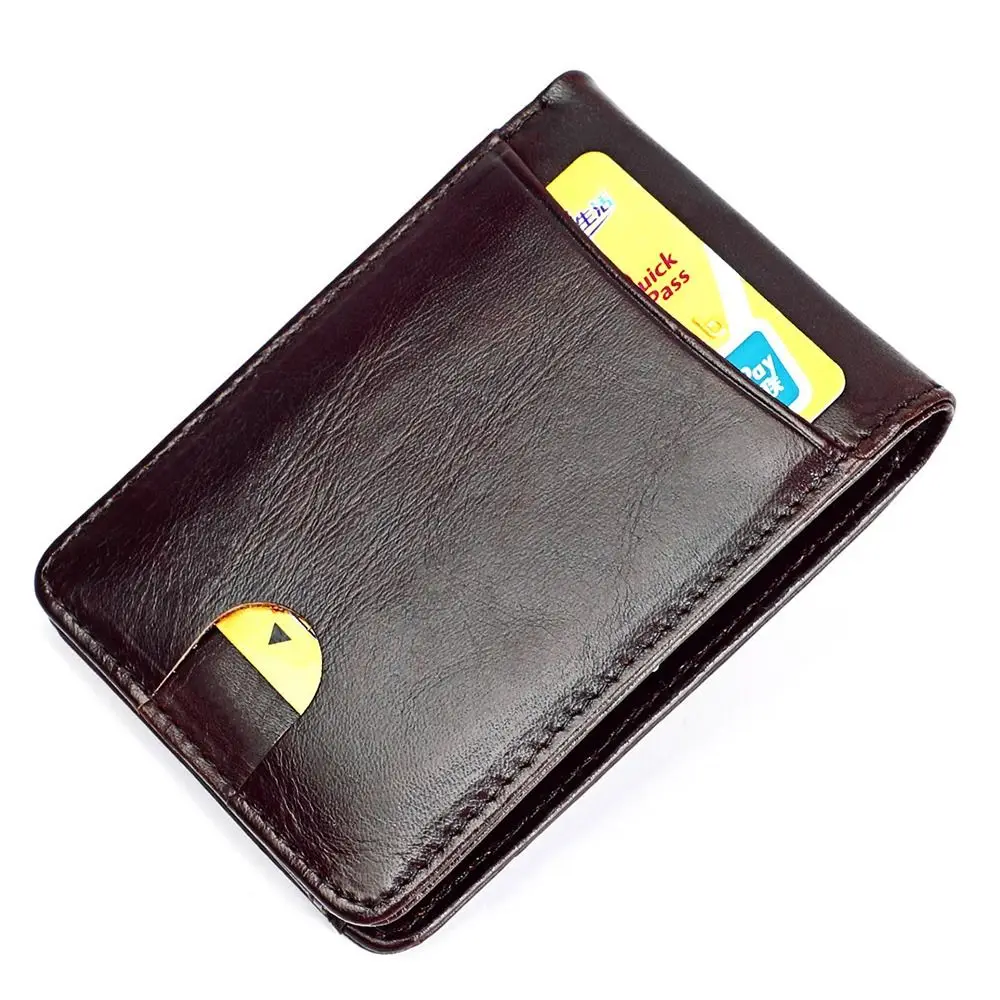 

Minimalist Men's Leather Slim Wallet ID Window 6 Card Slots Money Clip for Men Bifold Cowhide Leather RFID Blocking Card Holder