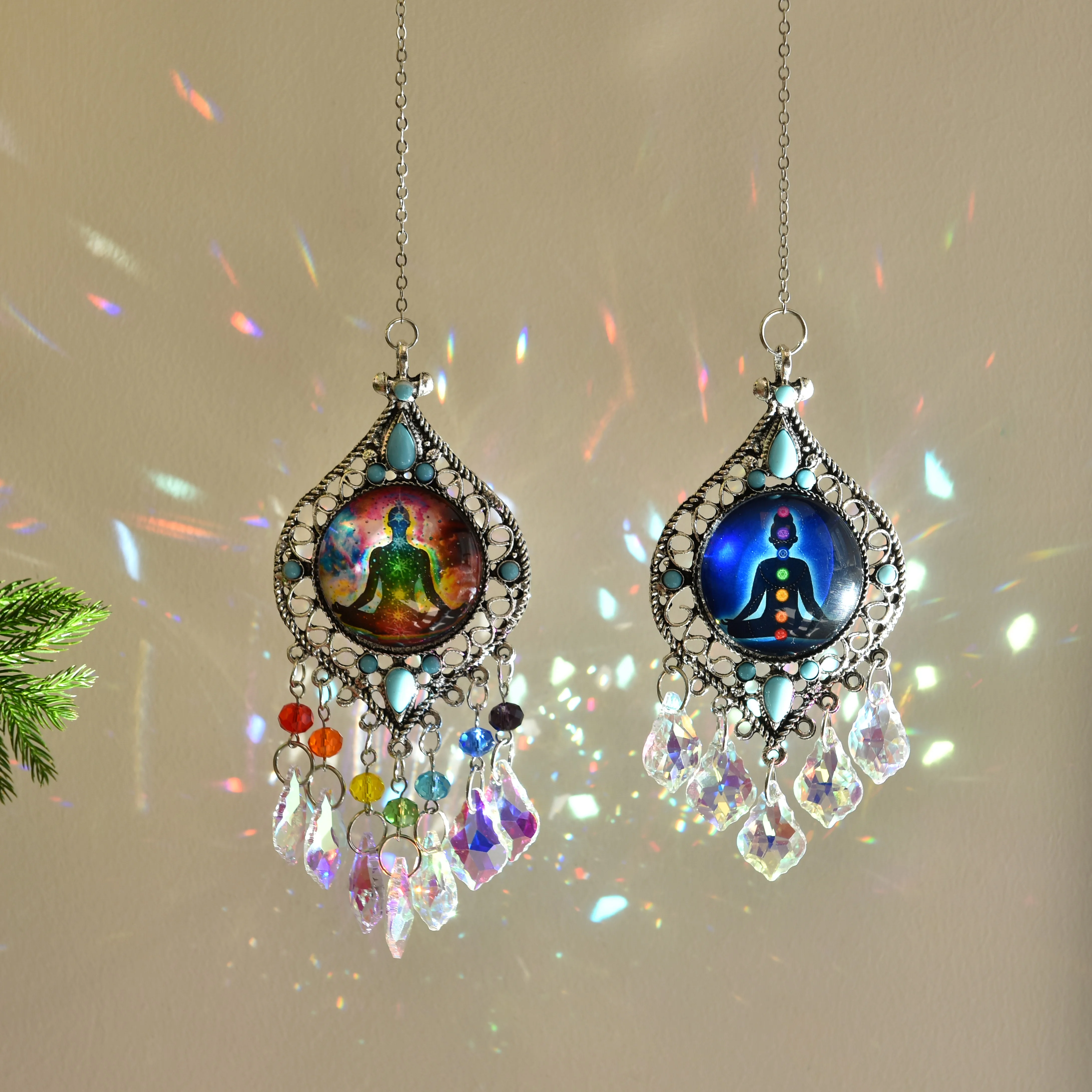 

7 Chakra Meditation Crystal Sun Catchers Wind Chimes Outdoor for Window ,Home Yoga ,Garden Decor Birthdays Gifts to Mothers
