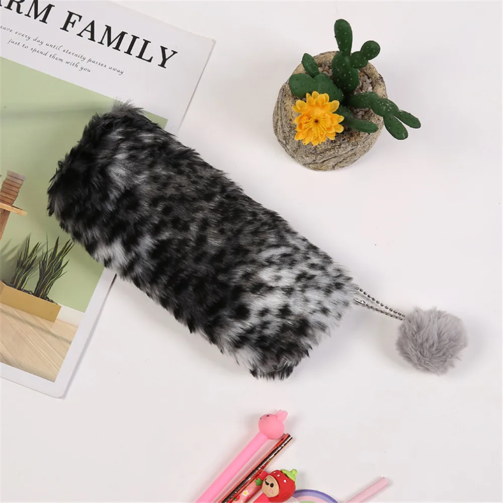 Leopard Plush Pencil Pouch Fashion Ins Pencil Cases Large Capacity Pencil Box Makeup Bag Cosmetic Organizer Pouch Stationery