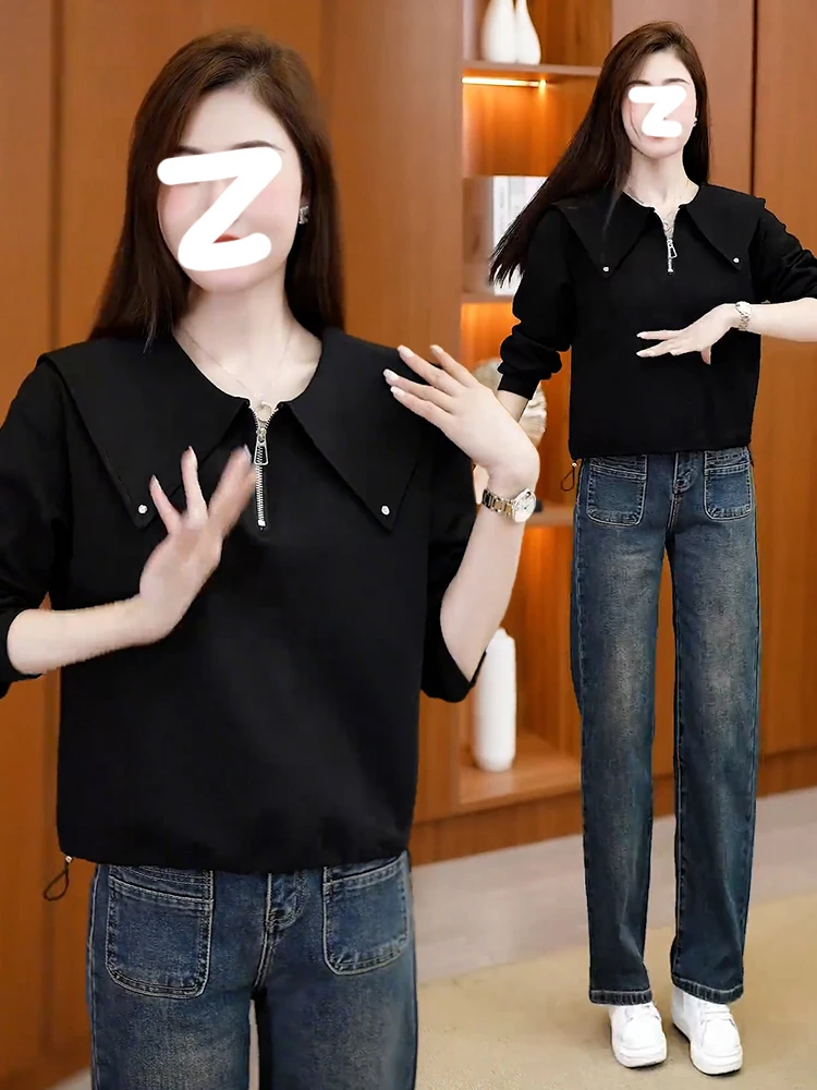 

Весенне-осенняя повседневная свободная удлиненная женская толстовка с воротником-стойкой, модный укороченный топ в корейском стиле для повседневной носки