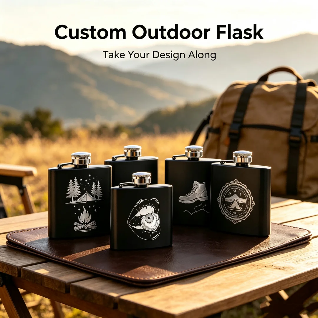 6oz Custom LOGO Matte Black Hip Flask For Liquor Stainless Steel Leak Proof Flask Personalised Photo Drinking Whiskey Flask Gift