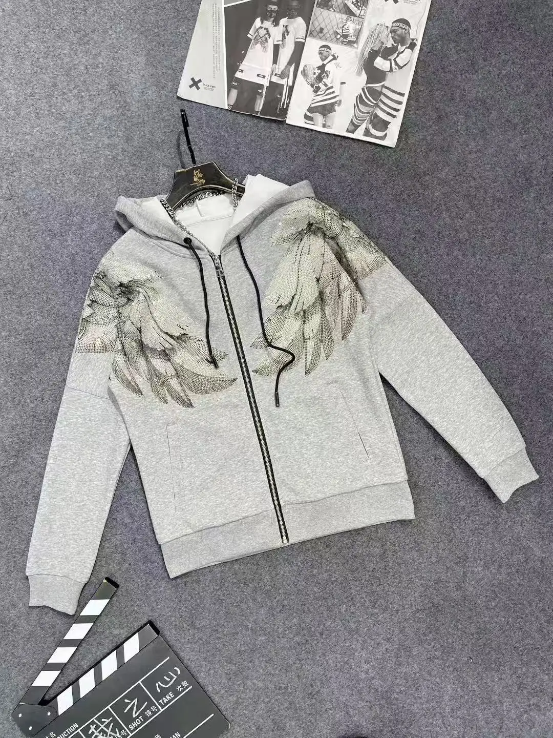 2025 Autumn New Trend Heavy Rhinestone Hooded Sweatshirt Loose Casual Versatile Long Sleeve Top Jacket for Men