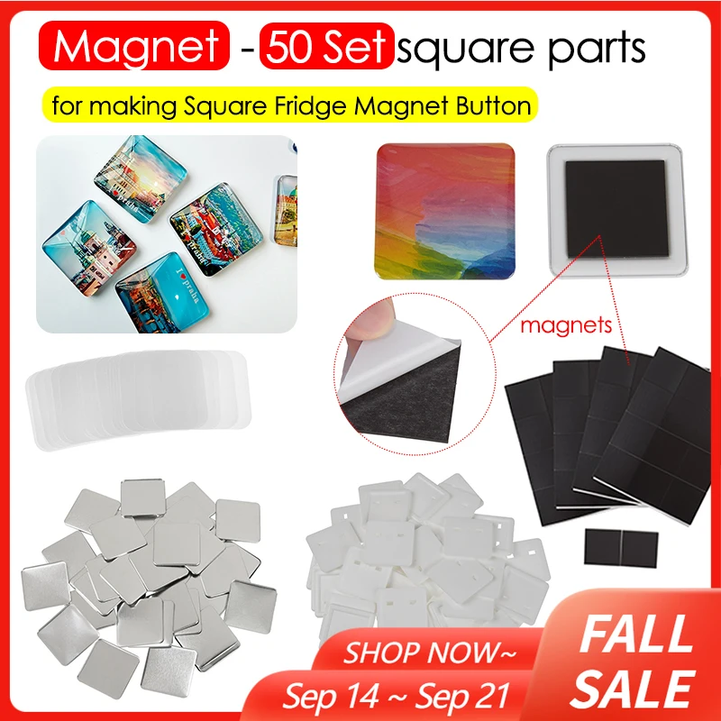 

Квадратные магниты, детали для кнопок на холодильник, 50x50 мм, 50 комплектов, DIY изготовление магнитов на холодильник, металлические пустые кнопки для значка, расходные материалы