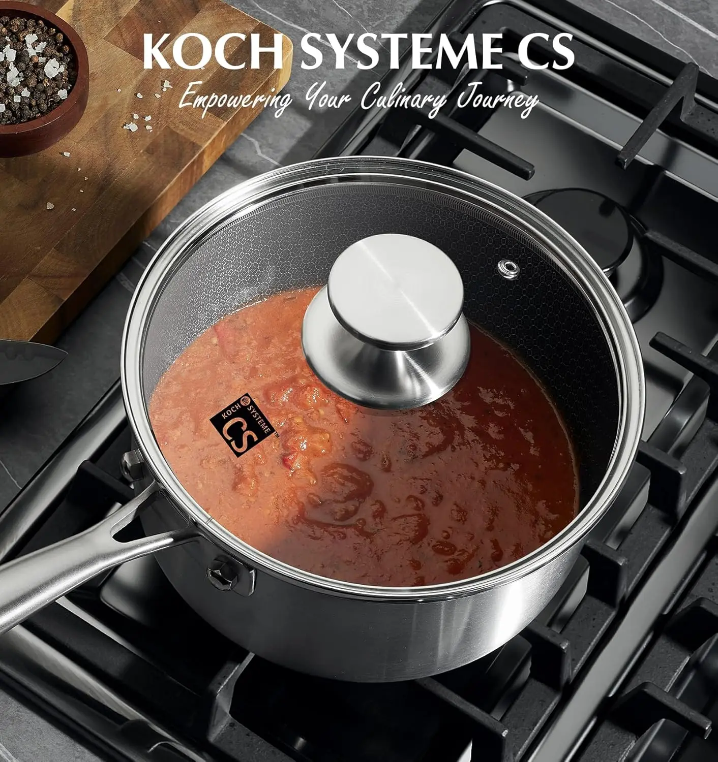 KOCH SYSTEME CS مقلاة صلصة من الفولاذ المقاوم للصدأ غير لاصقة، وعاء صلصة من الفولاذ المقاوم للصدأ ثلاثي الطبقات سعة 2 لتر، متوافق مع الحث