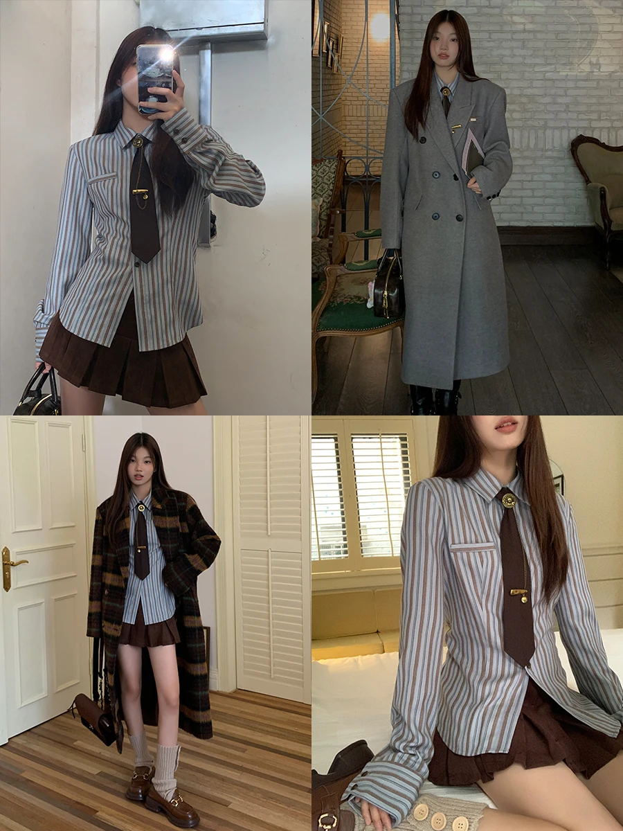 E Csa de Manga Larga a Rayas para Mujer, Otoño 2025, Nuevo Estilo, Ropa Interior, Estilo Juvenil, Top Femenino, Est...