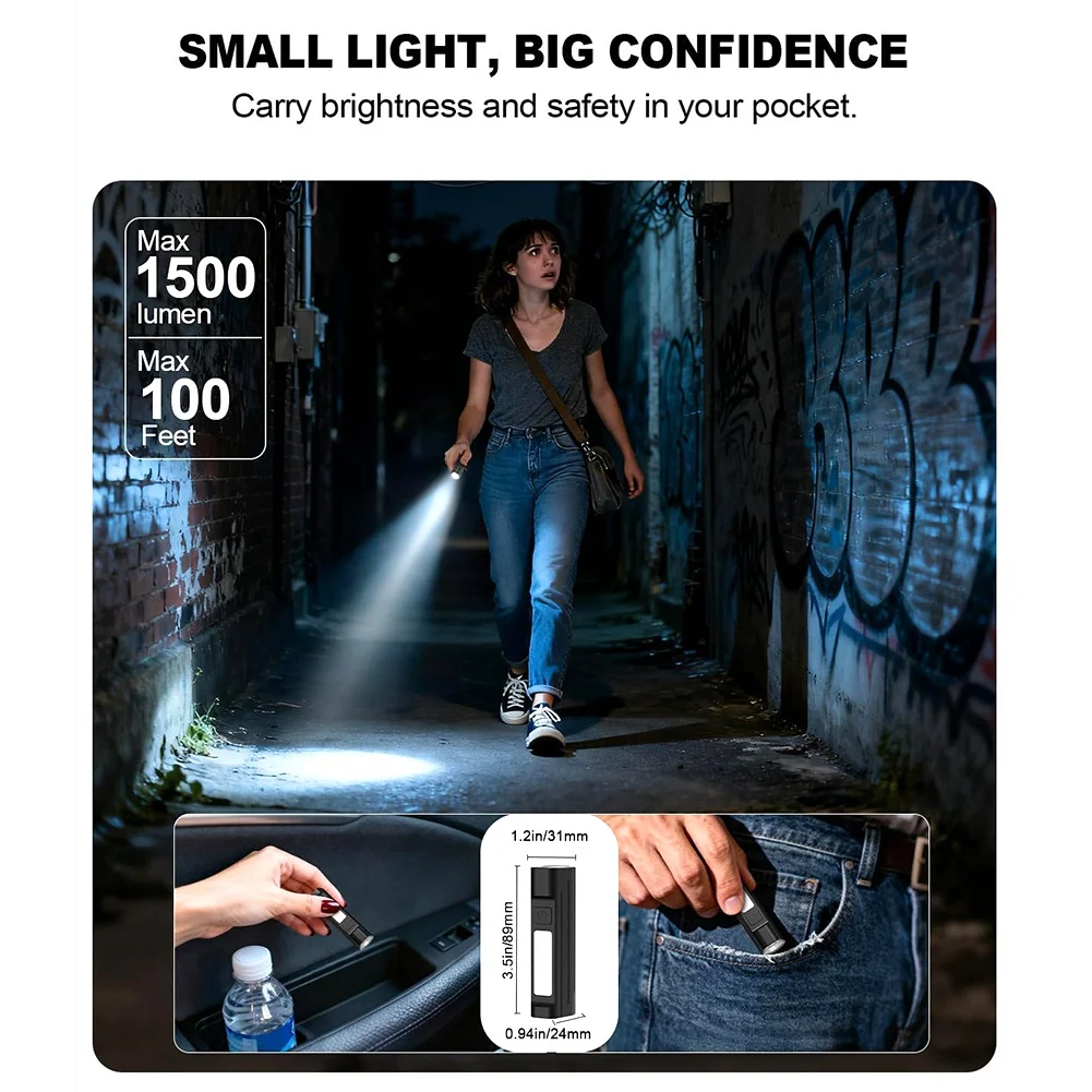 AS95-Pocket Flashlight For Outdoor With COB Work Light, Rechargeable Small Magnetic Flashlight