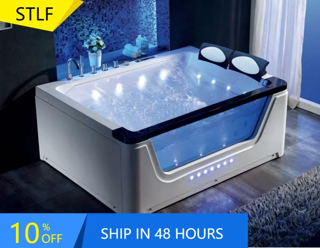 

Oem/odm Customized 1.7m Modern Design Acrylic Waterfall Indoor Soaking Spa Massage Tub for 2 Person with Glass Window