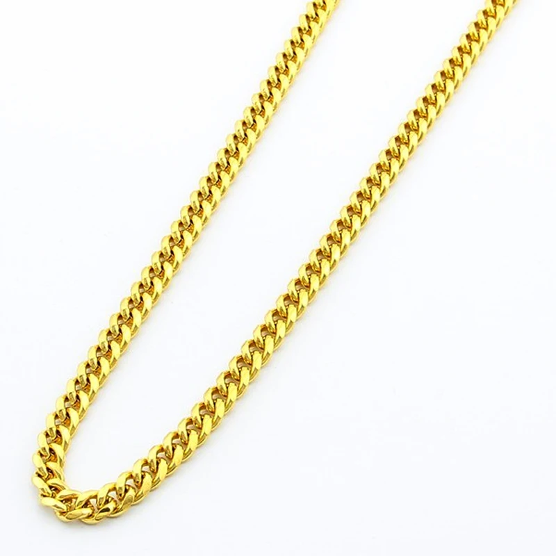 Pure Gold Color Men\'s Chain Necklace Hip Hop Rock Jewelry,24k Gold GP 6mm Wide Cuban Chain Necklace for Men 50CM to 70cm Long