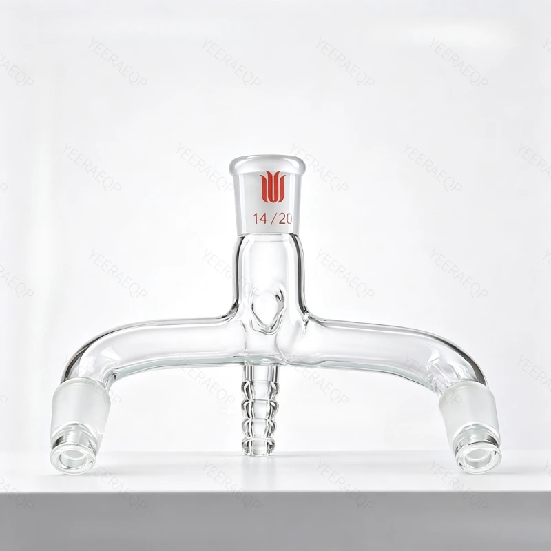 SYNTHWARE Two-way distillation receiving tube, high borosilicate glass, with small nozzle ground joint,Vacuum receiving adapter
