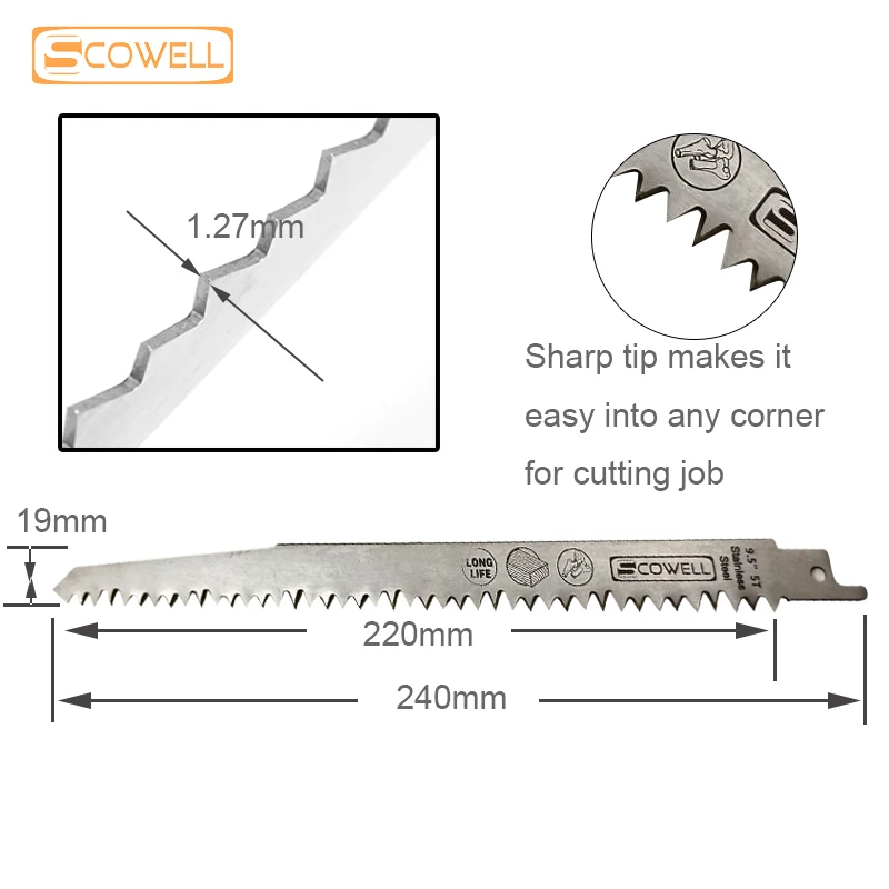 5Pack Stainless Steel Saber Saw Blade Cutting Wood Meat Bone 2PCS 9 inch 5TPI and 3PCS 12 inch 3TPI Reciprocating Saw Blades
