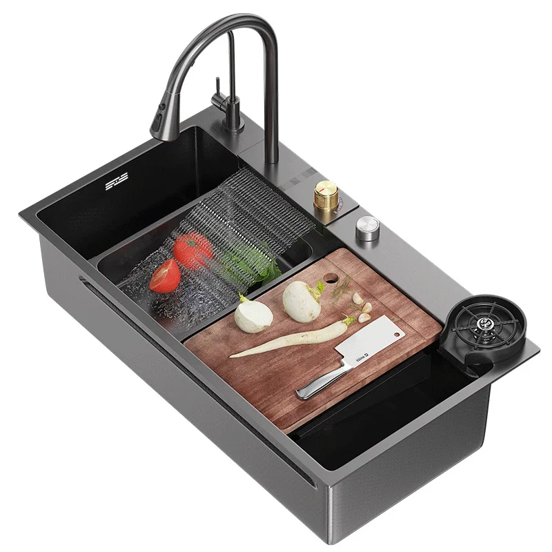 Sink Gun Black Bench Flying Rain Honeycomb Vegetable Basin Non-embroidered Steel Belt Flying Rain Faucet Cup Washe