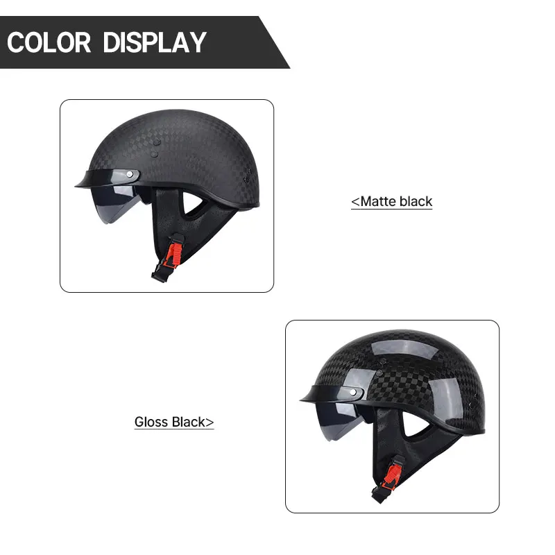 Light Weight 12K Gloss Black Carbon Fiber Scooter Motorcycle Half Face Helmet Motobike Helmet Inner Visor casco para motociclist