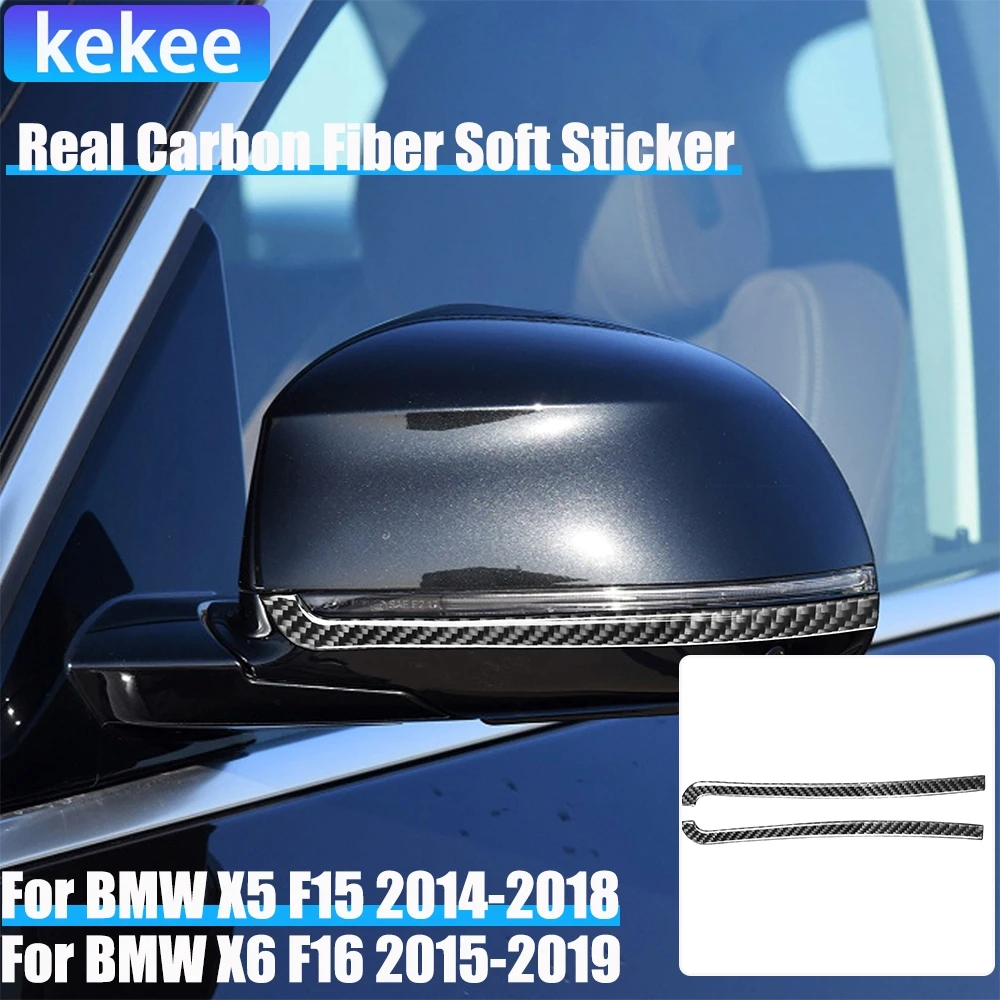 

Real Carbon Fiber Car Accessories Side Mirror Strip Decorative Trim Cover Soft Sticker For BMW X5 F15 2014-2018 X6 F16 2015-2019