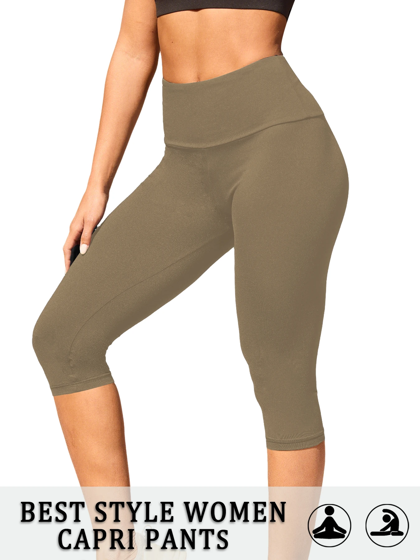 Damen High-Waist Caprihose, superweich, nicht durchsichtig, für Workout, Yoga, Laufen, Sport, Push-up, Fitness-Leggings – Detail 8