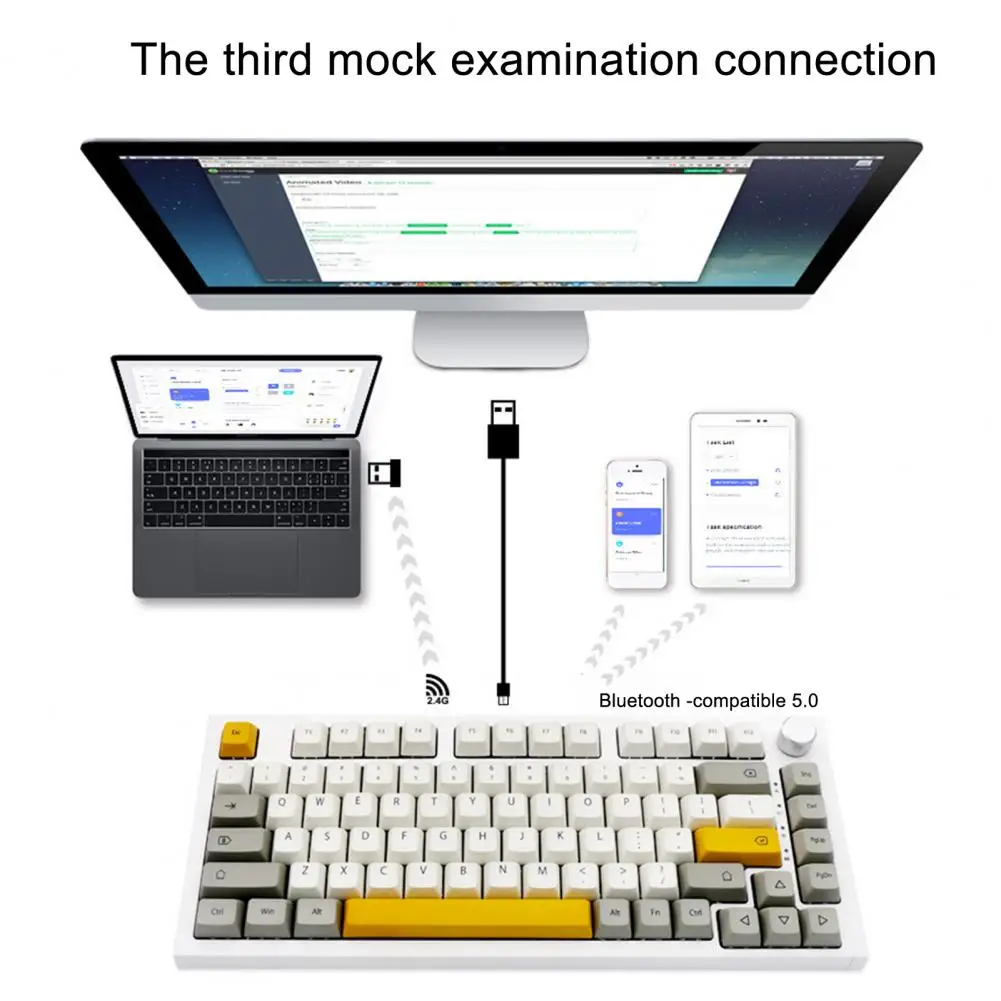 Shock Absorption Lightweight 81 Keys Desktop Keyboard Kit Wireless/Wired/Bluetooth-compatible 5.0 for Office