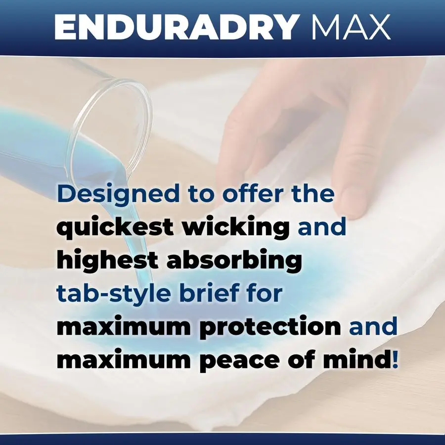 EnduraDry Max Adult Diapers with Tabs, Up to 12Hours, Super Absorbent Incontinence Underwear, Leak Protection Briefs, Medium, 48
