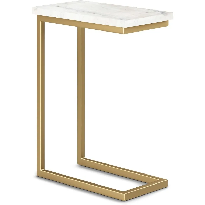 Skyler Industrial 18 Inch Wide Metal C Side Table in Marble Top / Gold, Fully Assembled, For the Living Room and Bedroom