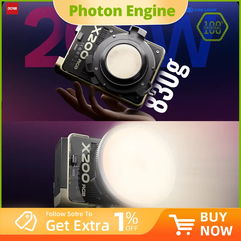 ZHIYUN MOLUS X200 RGB X200 Bi-color LED Video Light 200W High Brightness Adjustable Color Temp APP Control for Vlogging Filming