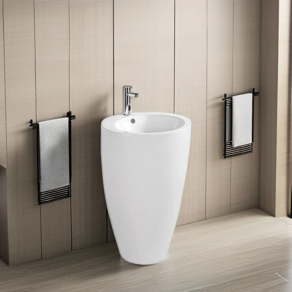Potted Plants On StandsModern White Ceramic Pedestal Bathroom Sink Sleek Design Hand Wash Basin Sanitary Ware
