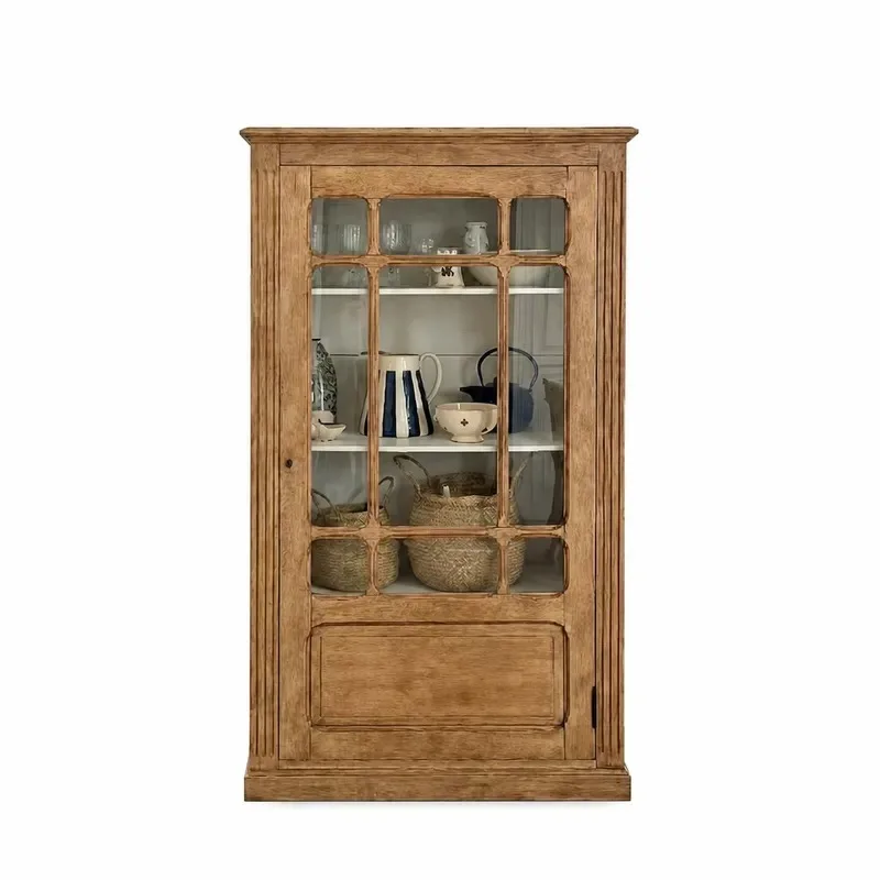 French Country Solid Wood Display Cabinet Luxury Country Style Glass Door Cabinet Hand Carved Locker