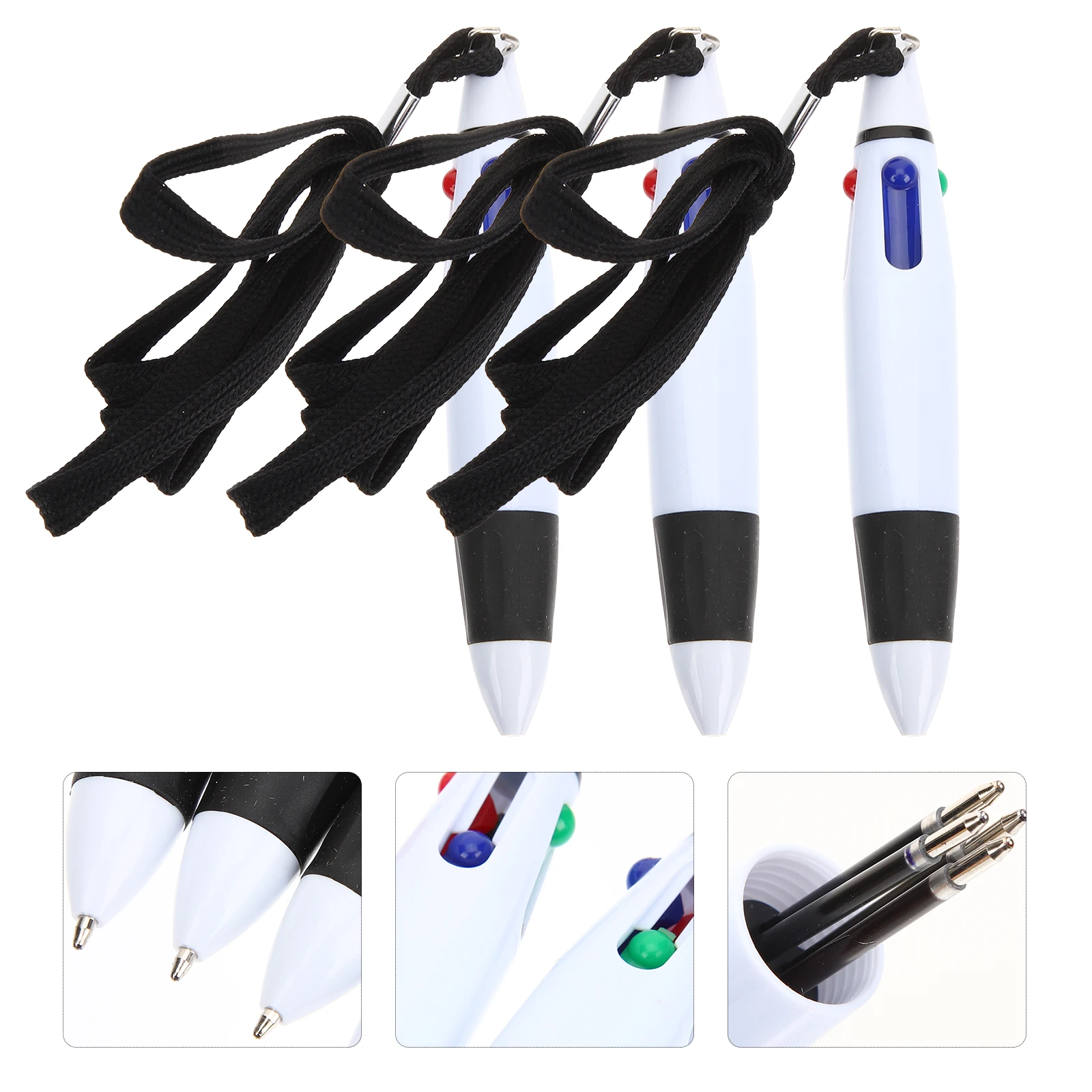 

10 Pcs Black Ink Ballpoint Pens Neck Strap Retractable Multicolor Teachers Students School Supplies Nurse Accessories Gifts