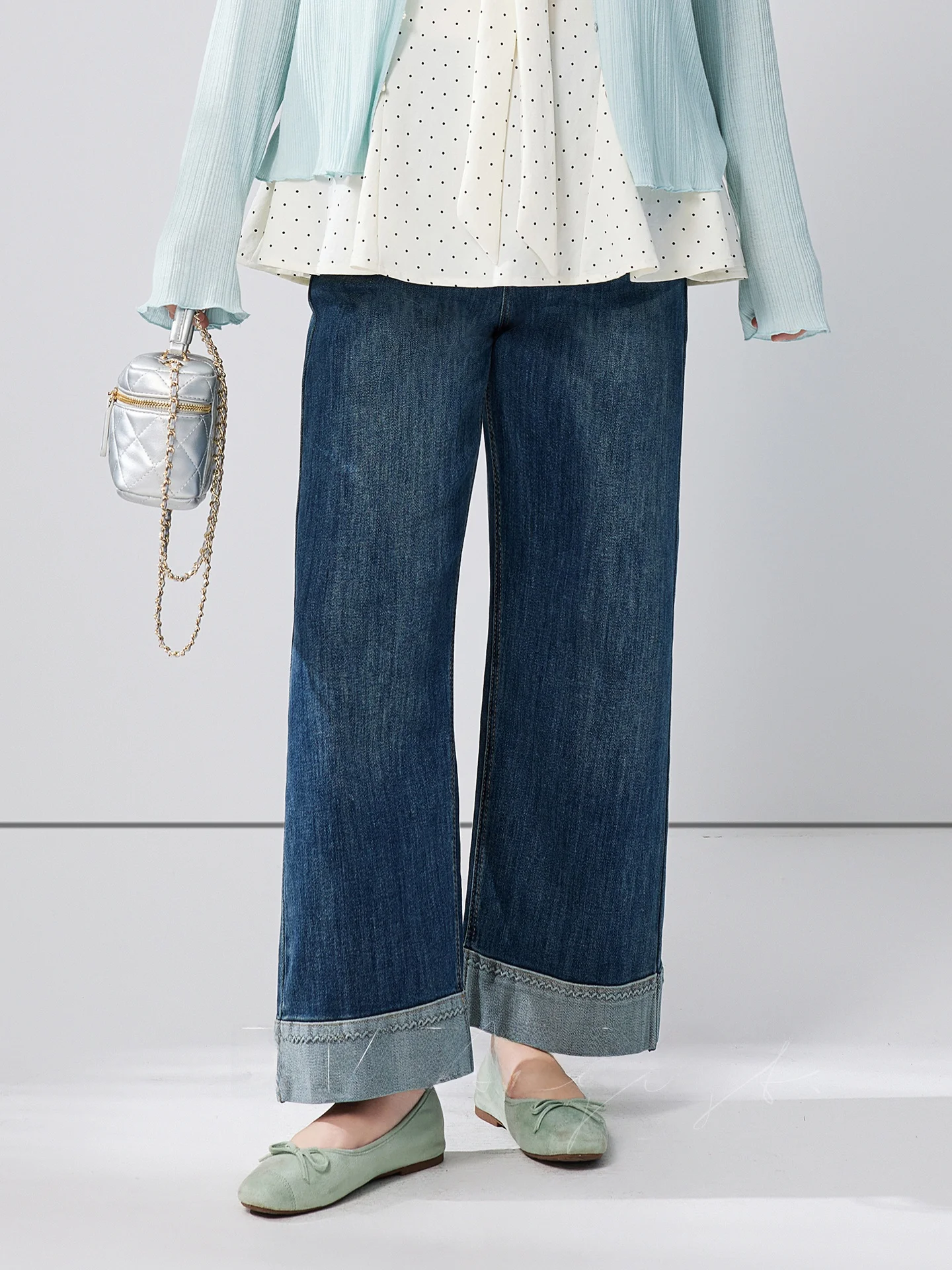 

Loose High Waist Blue Jeans Casual Spring New Sle plus Size Women's Faion Flip Flop Straight Leg Pants Slimming Effect