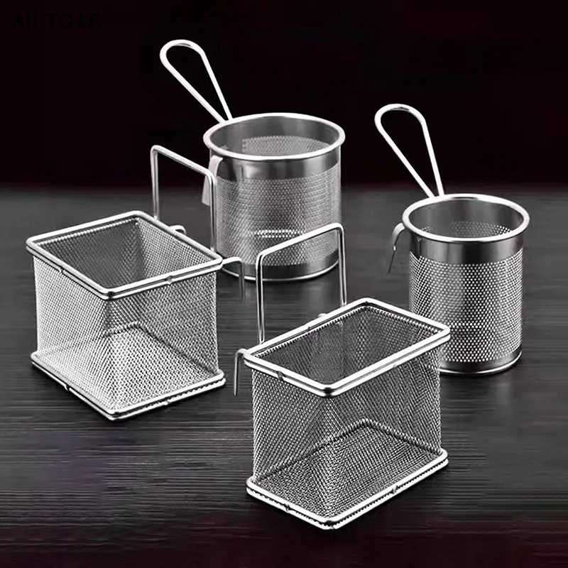 

【Na0】304 Stainless Steel Deep Frying Basket Silver Multi-functional Hangable Colander Oil Filter Mesh Sieve Hotpot Strainer Mesh
