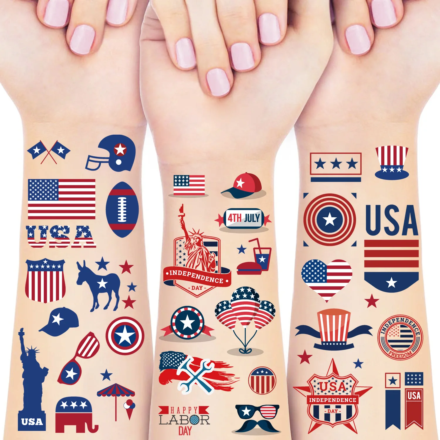 

Independence Day Tattoo Stickers, New American Flag & Statue of Liberty Temporary Stickers for Events