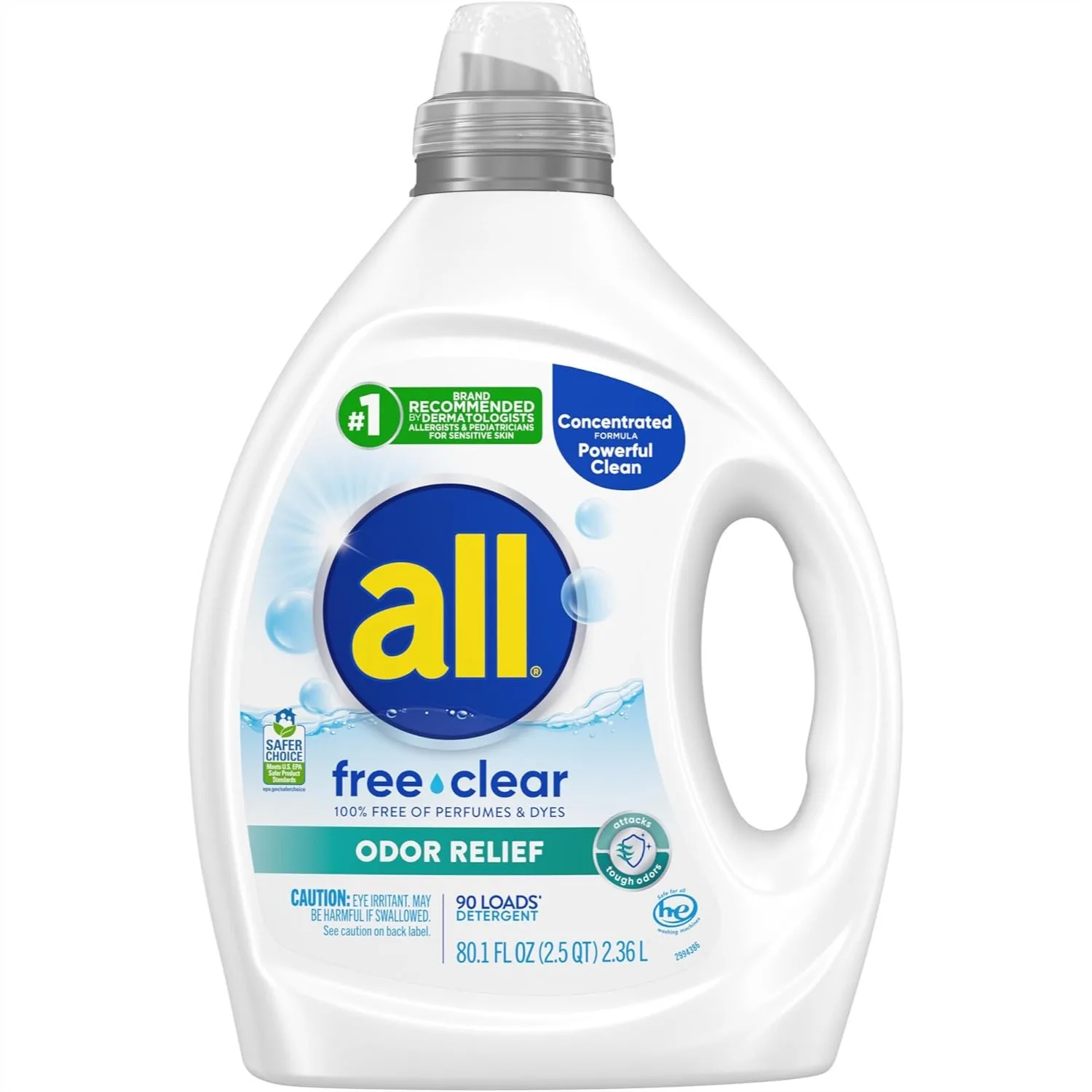 

Liquid Laundry Detergent for Sensitive Skin, Unscented, 2X Concentrated, 90 Loads