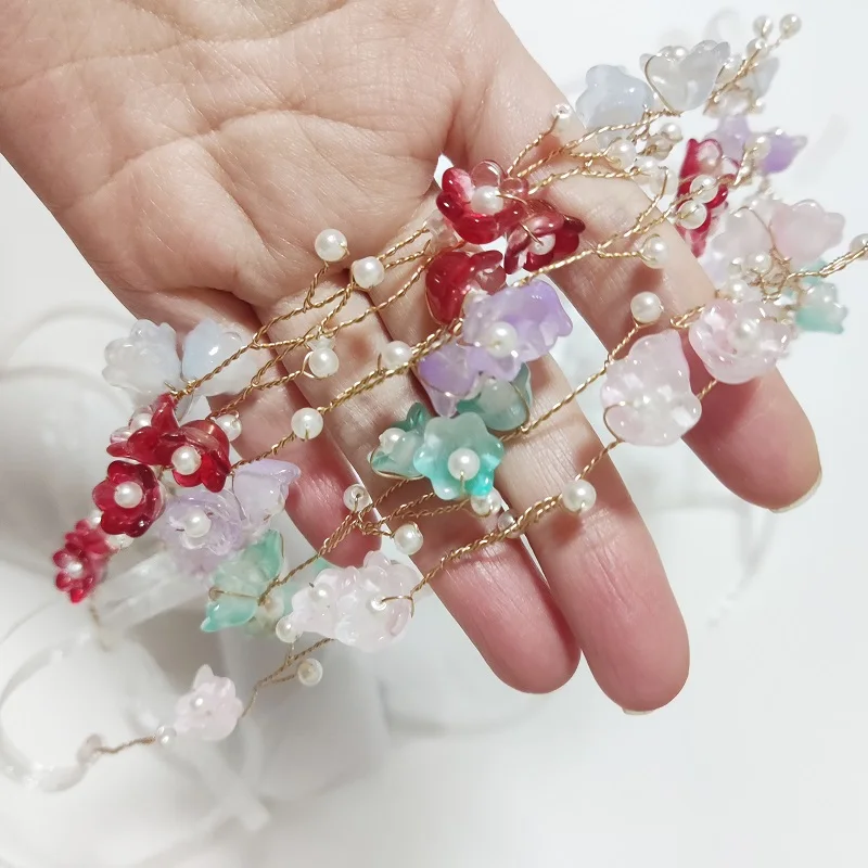 우아한 소녀 신부 머리띠, 모조 진주 왕관, 신부 웨딩 머리띠, 꽃 화환, 로맨틱 꽃 머리띠