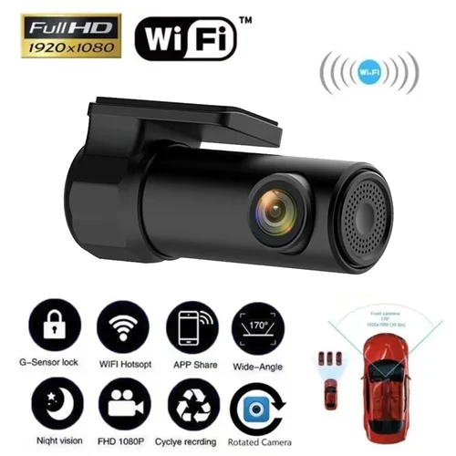Imagen 1 del producto Aplicación de control inteligente para coche, Wifi, conexión USB, alimentación, DVR, cámara de salpicadero, visión nocturna, grabadora de vídeo, HD1080P
