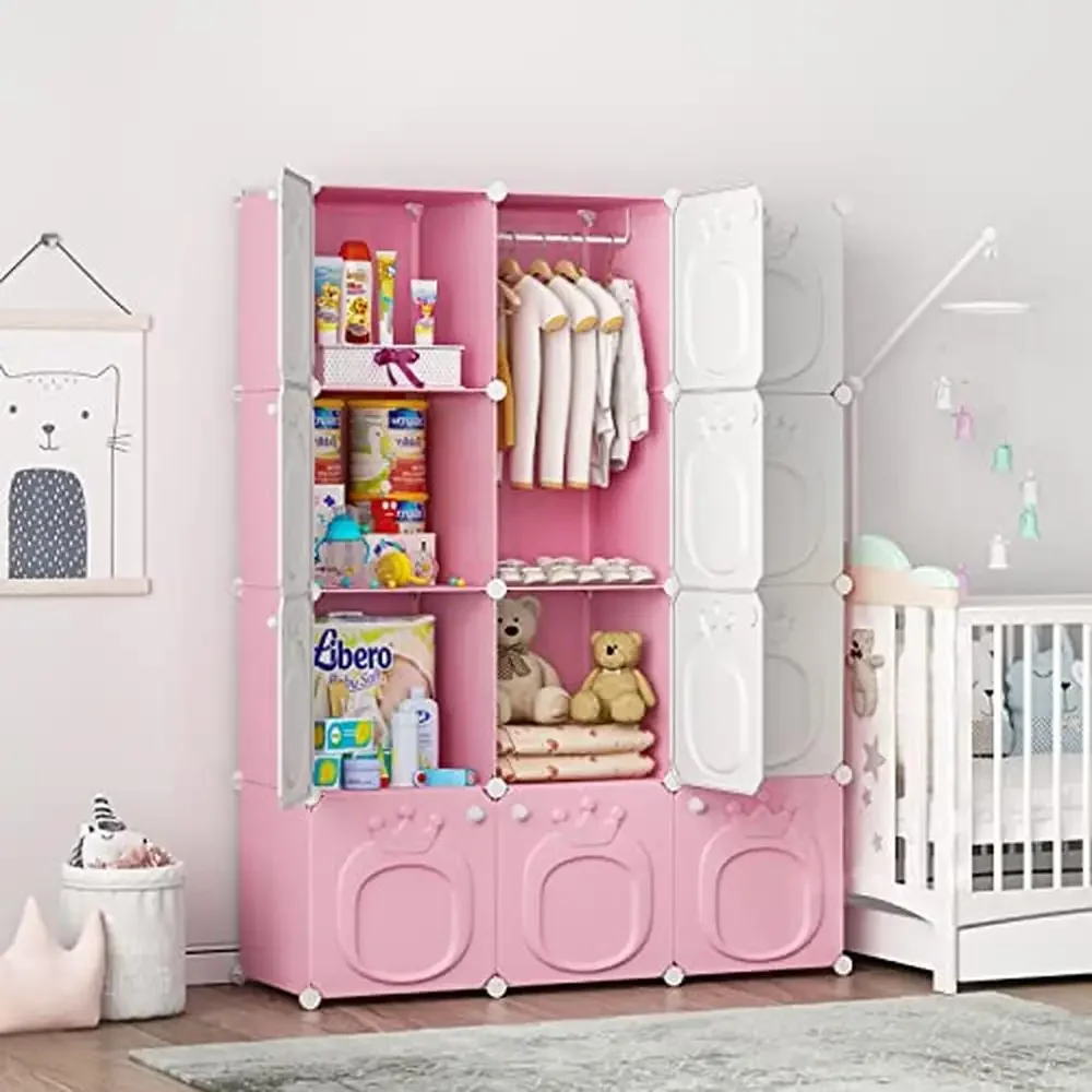 Kids Wardrobe Closet Baby Cabinet Girls Armoires Organizer Hanging Children Costume Organizer Gift Birthday Christmas New Year