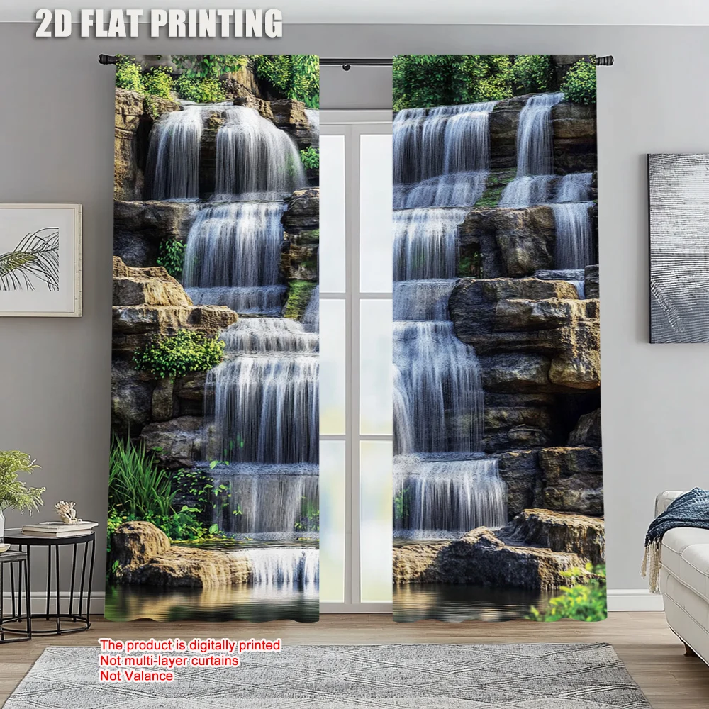 

2pc, Window Drapes Rainforest Waterfall Versatile Polyester Fabric,Without Electricity Festive Backdrops Suitable for Daily