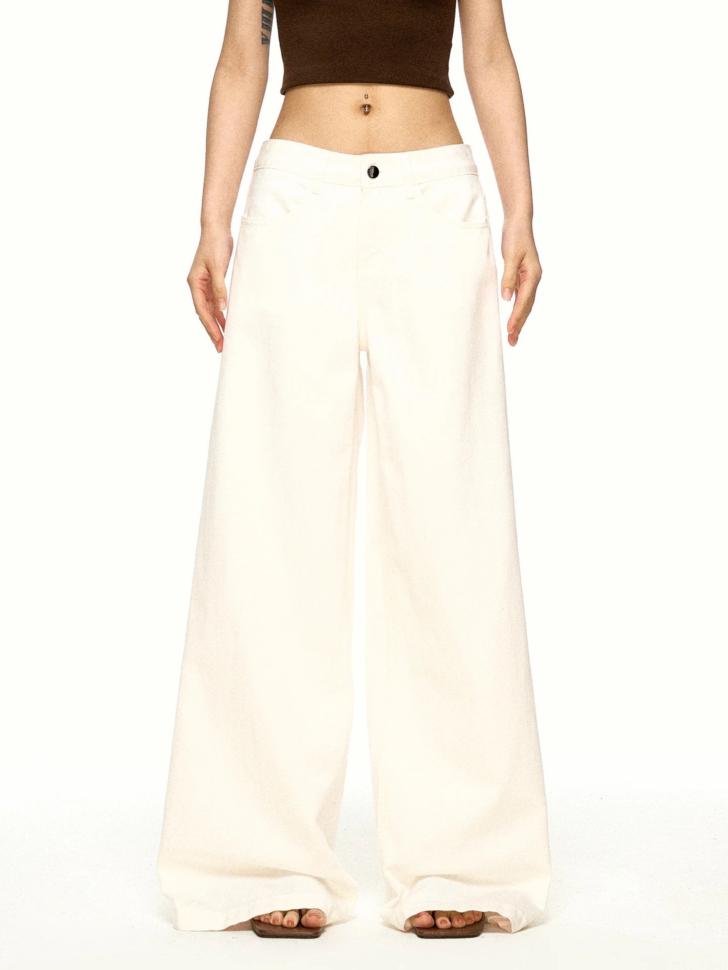 Aaisup American Style Women's Loose Fit Denim Pants with Pockets Autumn Season Floor Length Drapey Slimming Concealing