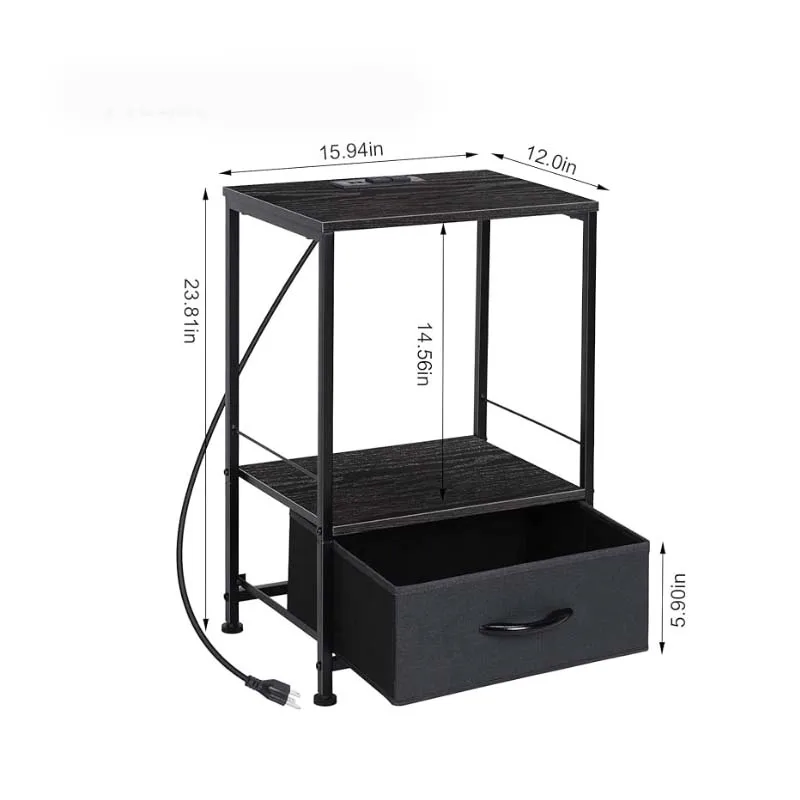 Nachtkastje Met Laadstation, Tafel Met Usb-Poorten En Stopcontacten, Bijzettafel Met Stoffen Lade, Oplaadbare Nachtstandopslag