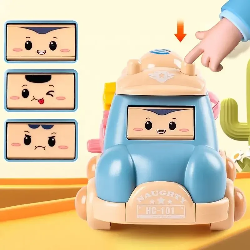 1 unidad de historia de música luminosa creativa, coche de juguete para niños, máquina de dibujos animados, carrito poliédrico coaxial, juguetes para gatear y caminar para bebés