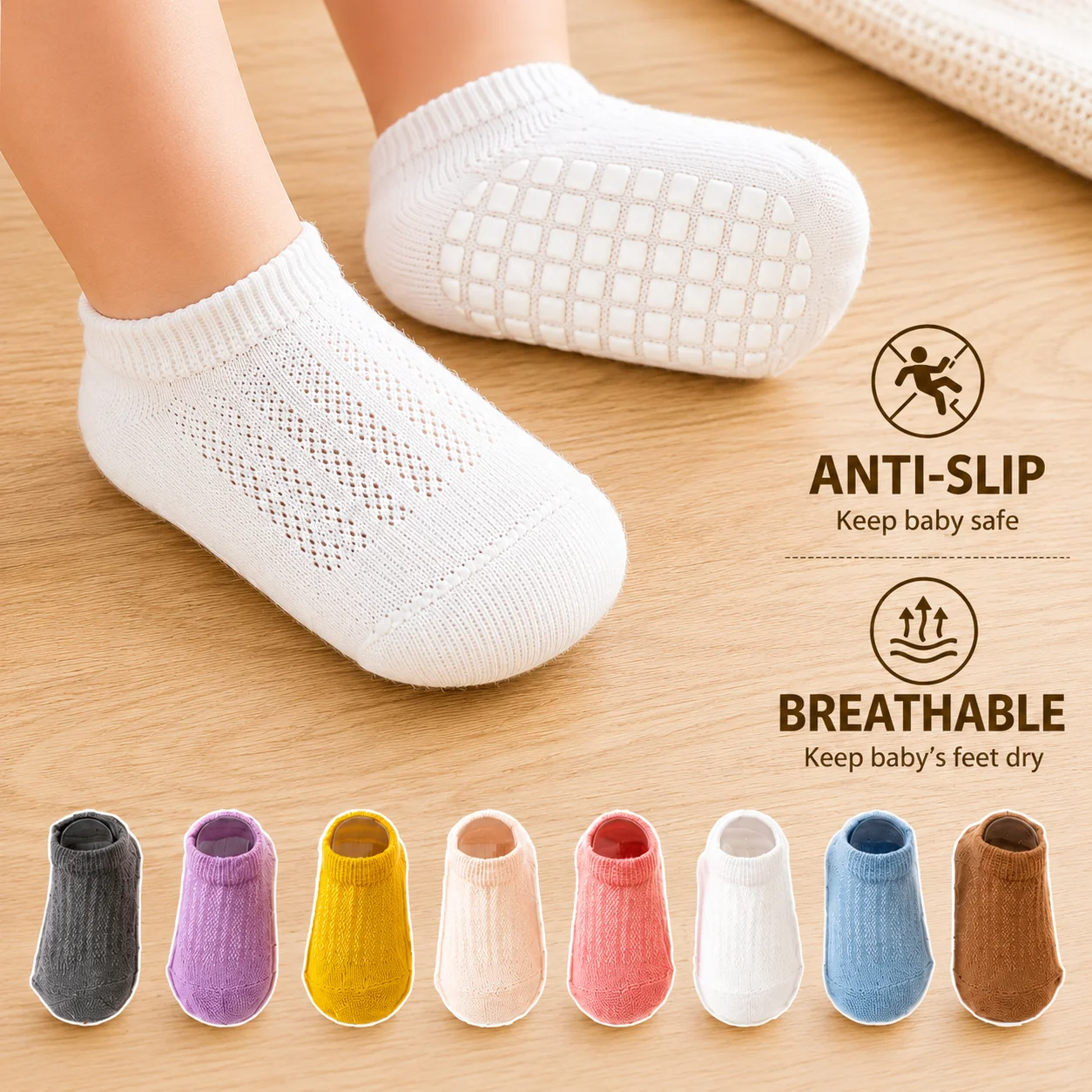 1/3/4/8 pairs of boys and girls' anti slip socks with cute cartoon animal patterns, comfortable and breathable baby floor socks